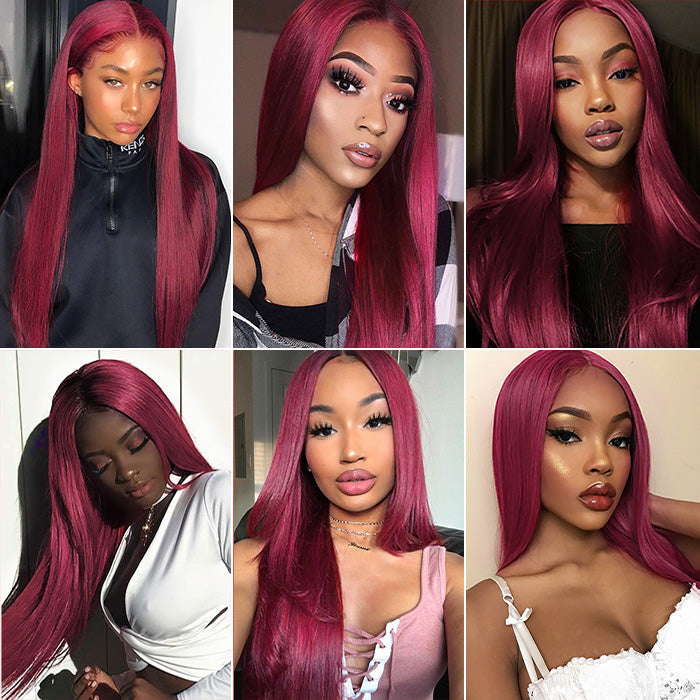 99J Burgundy Straight 13x4/13x6/5x5 Lace Front Human Hair Wig for Women Brazilian Remy Hair Glueless HD Lace Wigs