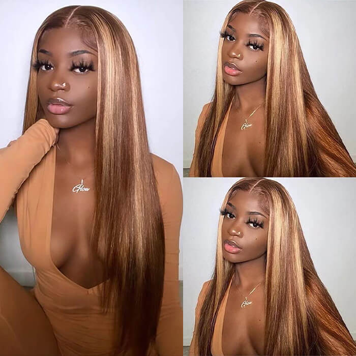 4/27 Honey Blonde Highlight 5x5 HD Transparent Lace Closure Human Hair Wigs