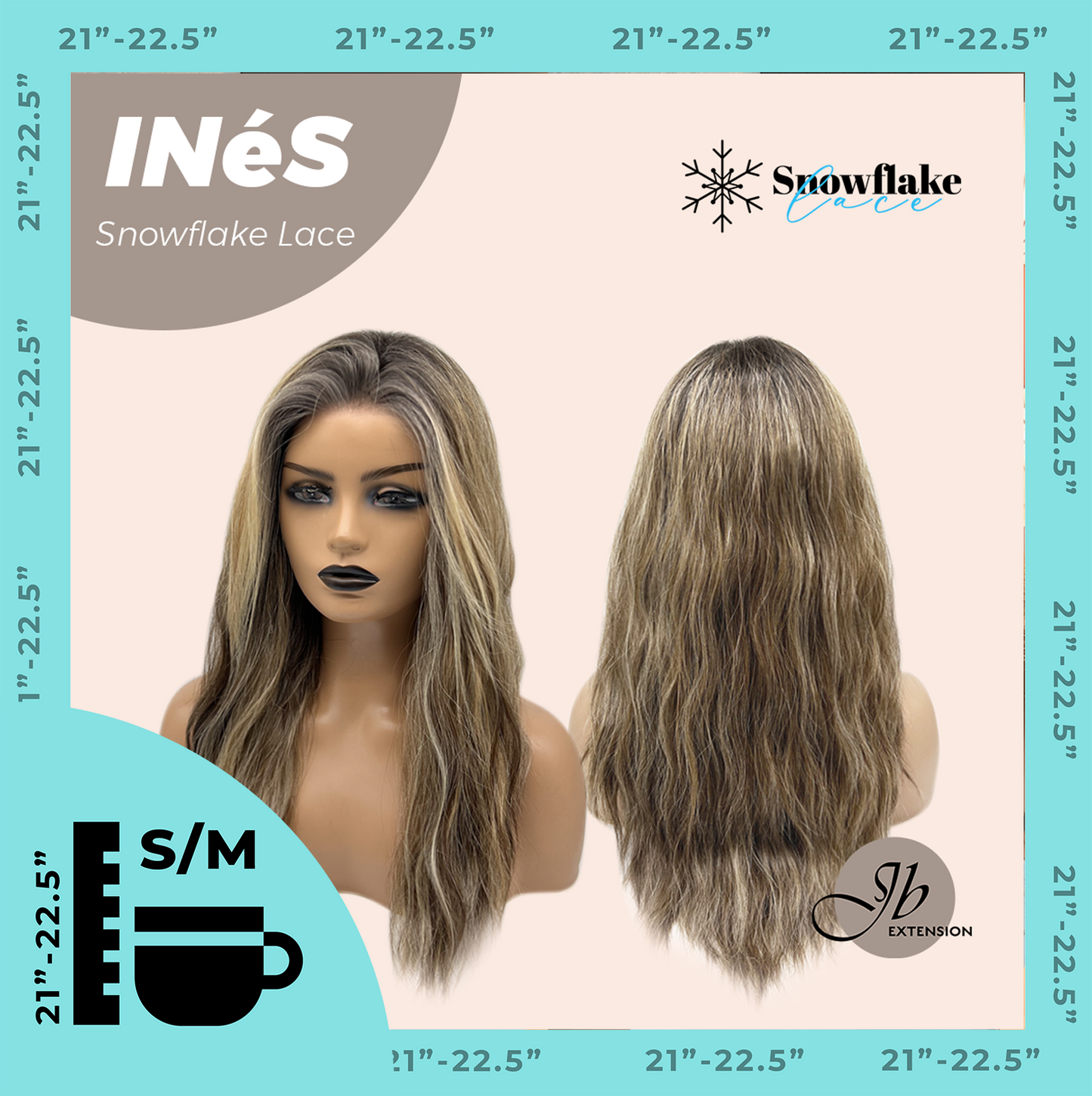 JBEXTENSION 22 Inches Mix Blonde Pre-Cut Snowflake Lace Frontlace Glueless Wig INéS SNOWFLAKE【PERMATEASE】【BENDY EAR TABS】- S/M