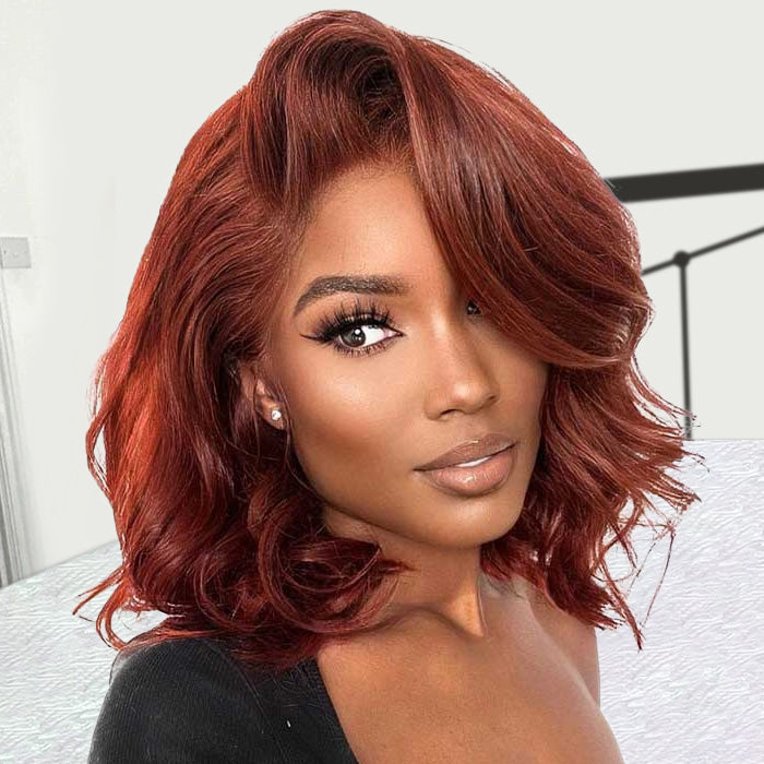 #33 Reddish Brown Color Body Wave 13x4/5x5 HD Lace Frontal Wigs Short Bob Red Brown Wig 220% Density