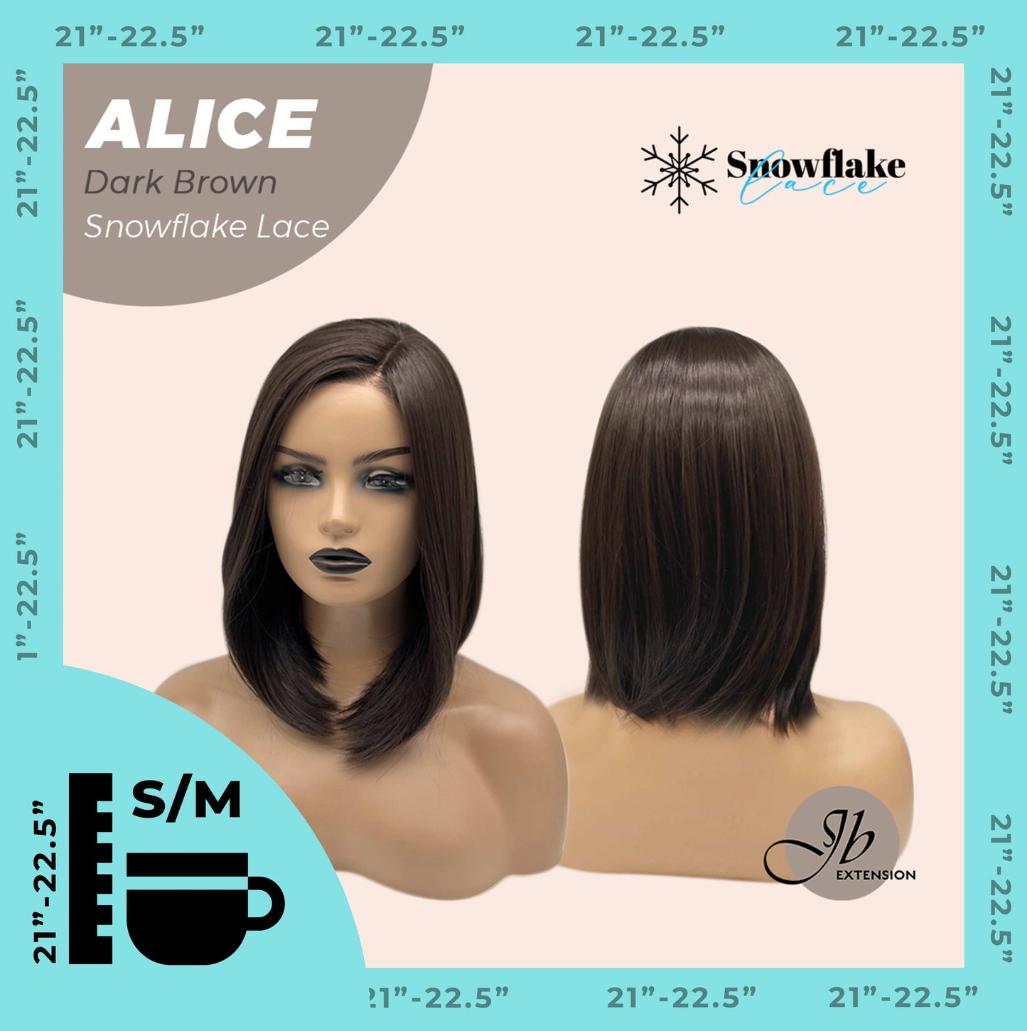 JBEXTENSION 12 Inches Dark Brown Pre-Cut Side Part Snowflake Lace Frontlace Glueless Wig ALICE DARK BROWN【BENDY EAR TABS】