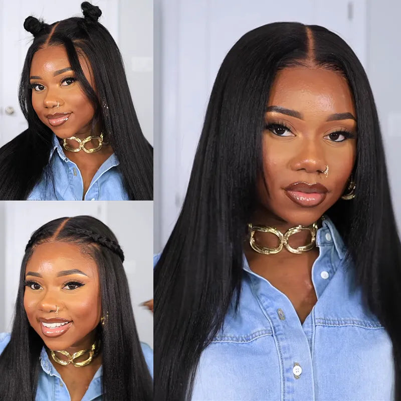 13x4 Lace Frontal Yaki Straight Pre Cut & Pre-Plucked Real Ear To Ear Pre-All Glueless Wig