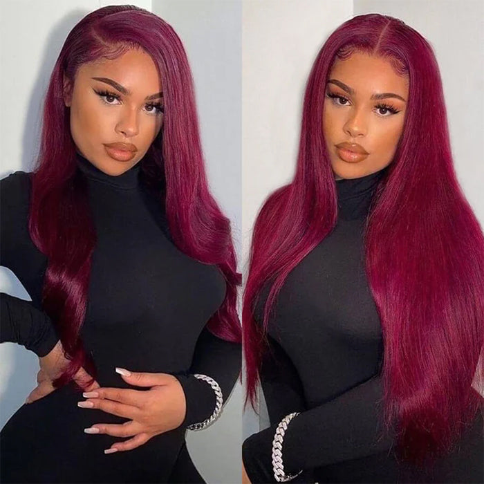 99J Burgundy 4x4 HD Lace Closure Human Hair Wig with Pre Plucked Hairline