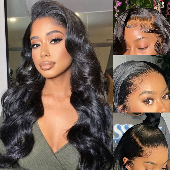 Body Wave Wigs 4x4 HD Invisible Lace Closure Wigs Pre Plucked Glueless Human Hair Wigs