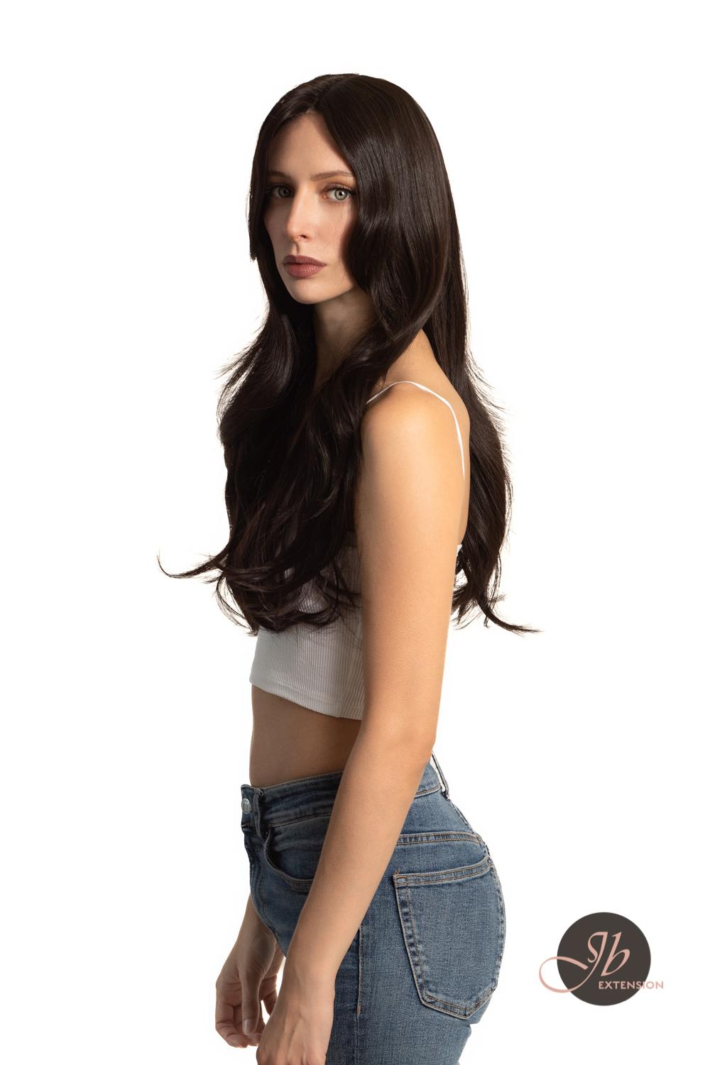 Get the Influencer Look with 26 Inches Curly Women Tea Black Darkest Brown Wig Pre-Cut Frontlace Glueless Wig EMMIE