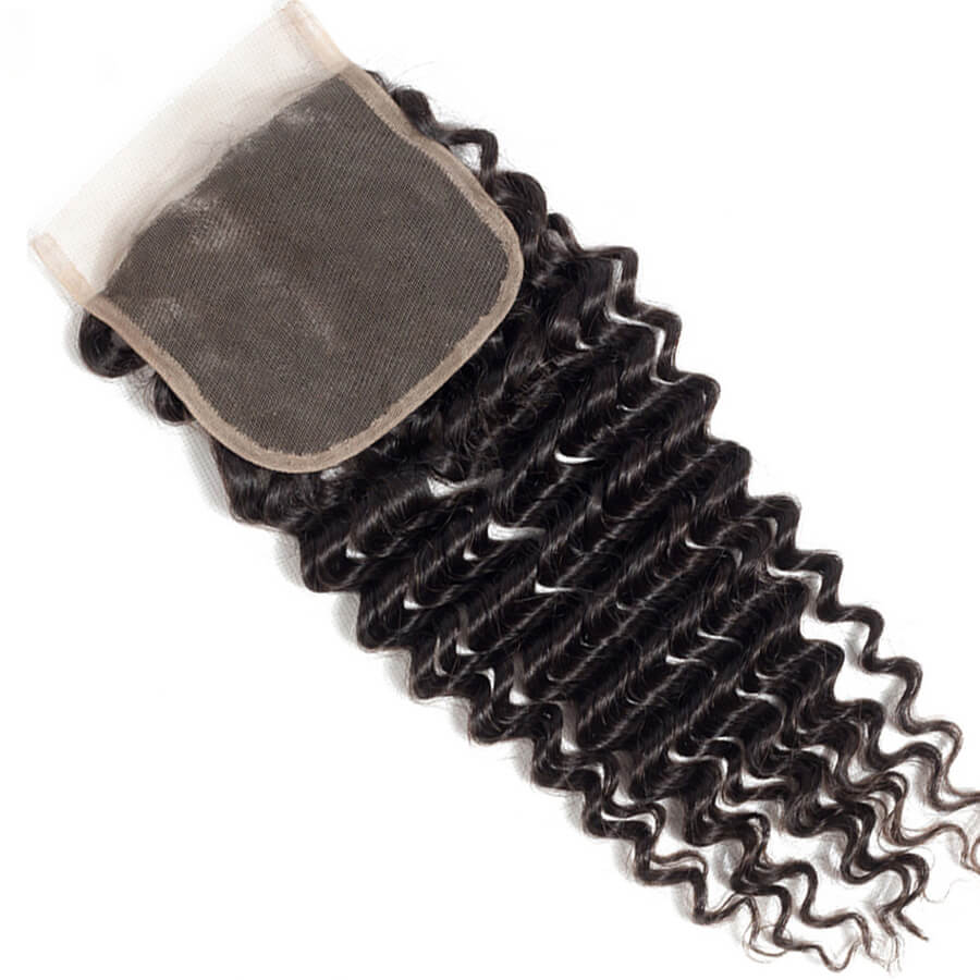 4x4 HD Transparent Lace Closure Deep Wave Human Hair Closure Natural Black Hair Top Swiss Lace