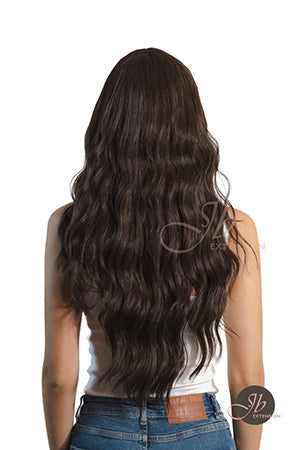 JBEXTENSION 28 Inches Long Body Wave Dark Brown Wig With Bangs GEM