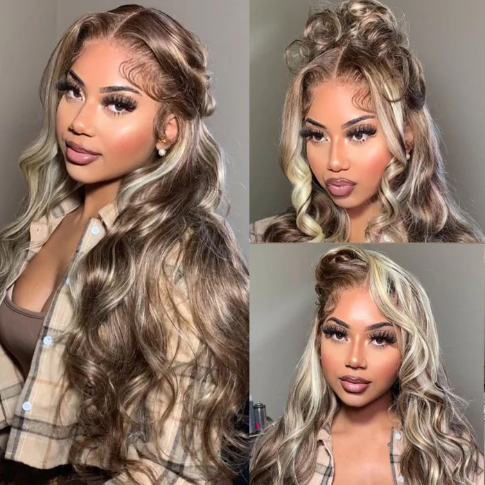 Body Wave P18/613 Highlight 13x4 HD Lace Frontal Wigs Human Hair Ash Blonde Colored Wigs For Women