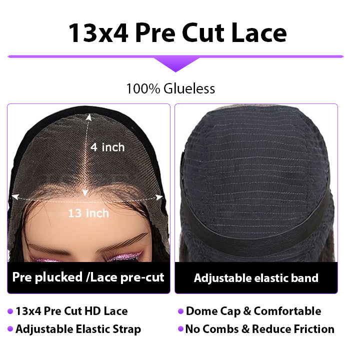 Body Wave Glueless Ready & Go Wigs Bleached Knots Pre Cut HD Lace Pre Plucked Hairline
