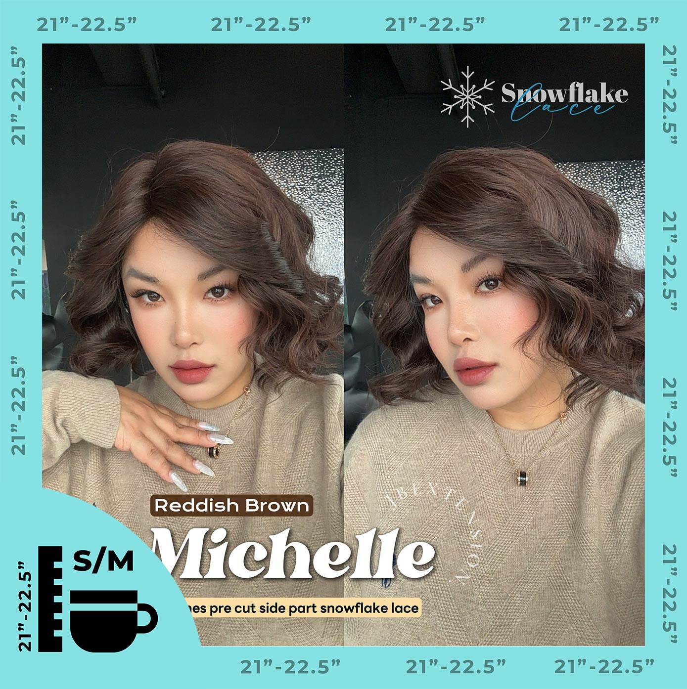 JBEXTENSION 10 Inches Reddish Brown Pre-Cut Side Part Snowflake Lace Frontlace Glueless Wig MICHELLE REDDISH BROWN【BENDY EAR TABS】
