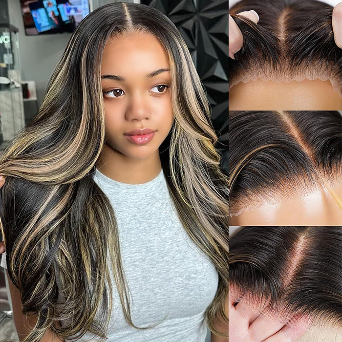 20''=$109 Balayage 1B/27 Highlight Body Wave Glueless Pre-Cut 8x5 HD Lace Closure Human Hair Wigs 180% Density