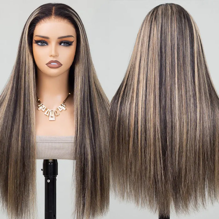 20''=$109 Balayage 1B/27 Highlight Body Wave Glueless Pre-Cut 8x5 HD Lace Closure Human Hair Wigs 180% Density