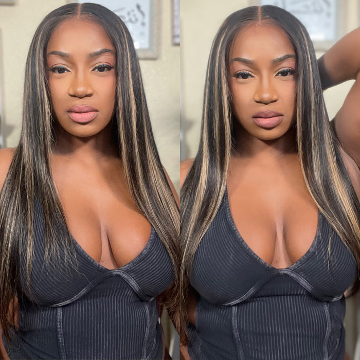 #1b/27 Blonde Highlights 4x4 HD Lace Closure Glueless Human Hair Wig