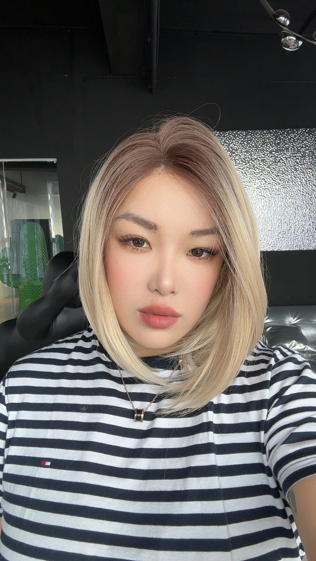 JBEXTENSION 12 Inches Blonde With Dark Root Pre-Cut Side Part Frontlace Glueless Wig MARIA