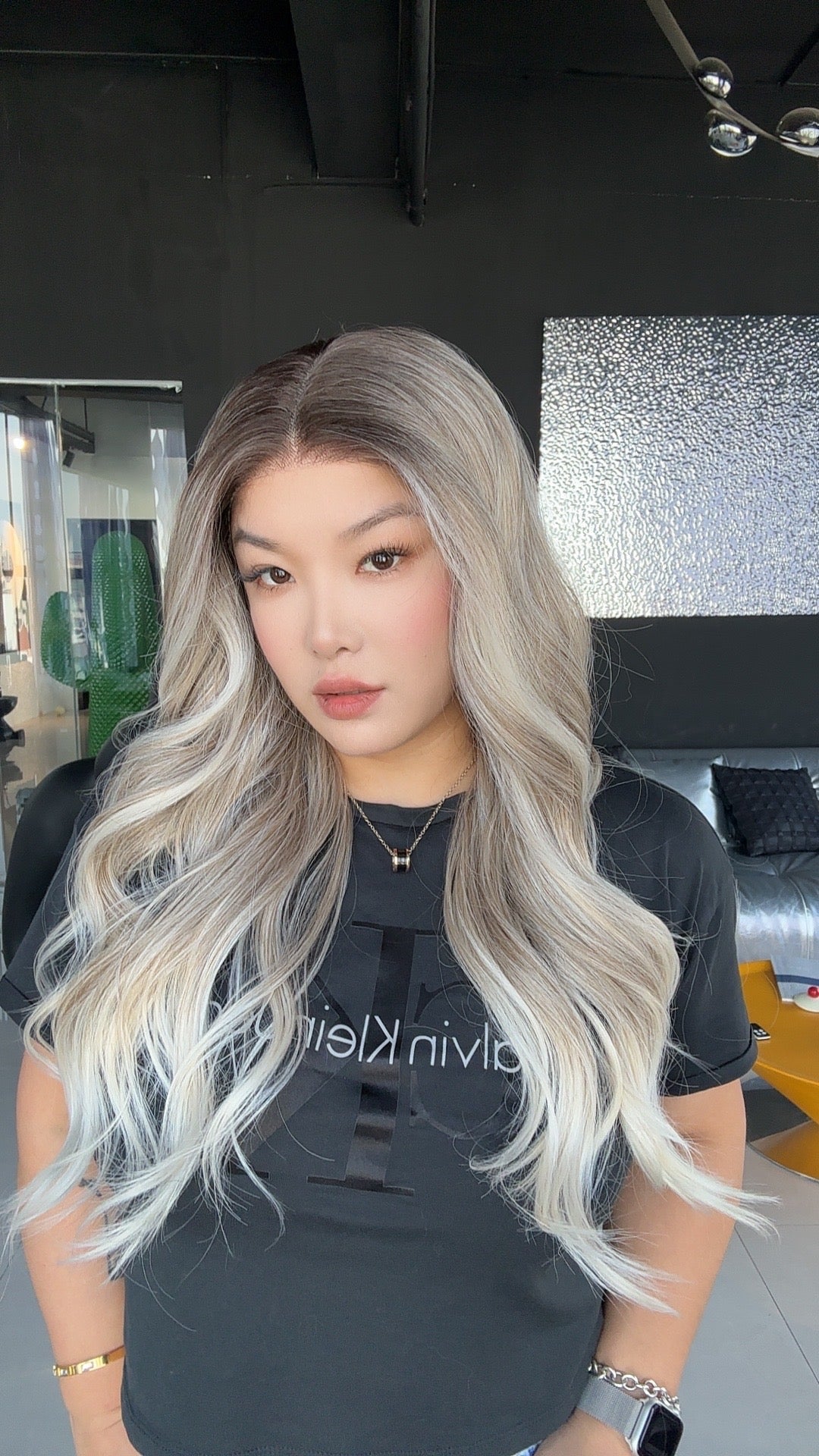 JBEXTENSION 26 Inches Curly Ash Blonde with Dark Root Pre-Cut Frontlace Glueless Wig MONICA