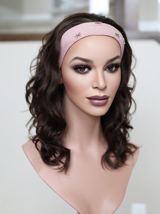 20" Dark Brown Wavy Bandfall Active Wig (M) READ DESCRIPTION)