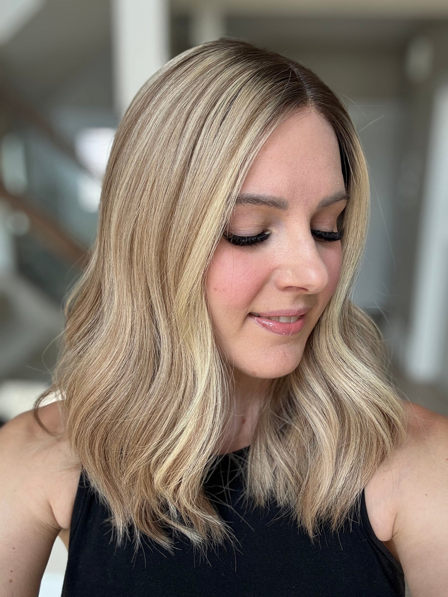 18" Olivia LOB Comfort Cap Silk Top Wig (S)