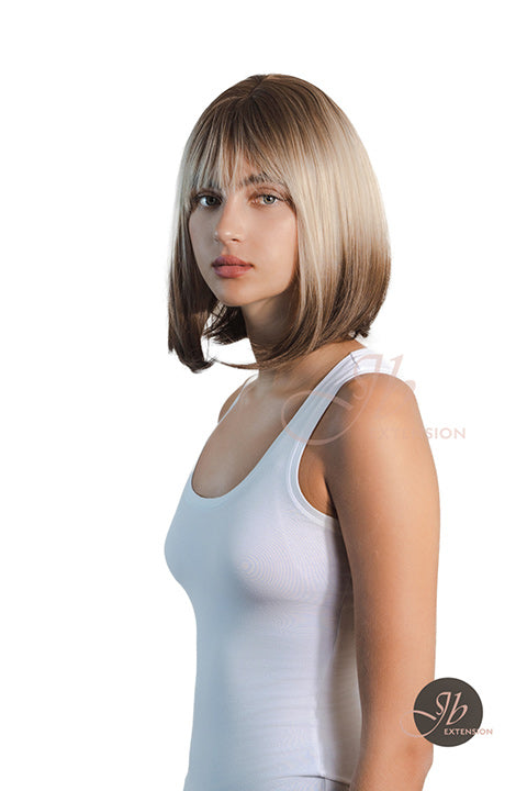 JBEXTENSION 12 Inches Bob Cut Short Straight Blonde With Black End Wig KARRY