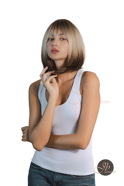 JBEXTENSION 12 Inches Bob Cut Short Straight Blonde With Black End Wig KARRY