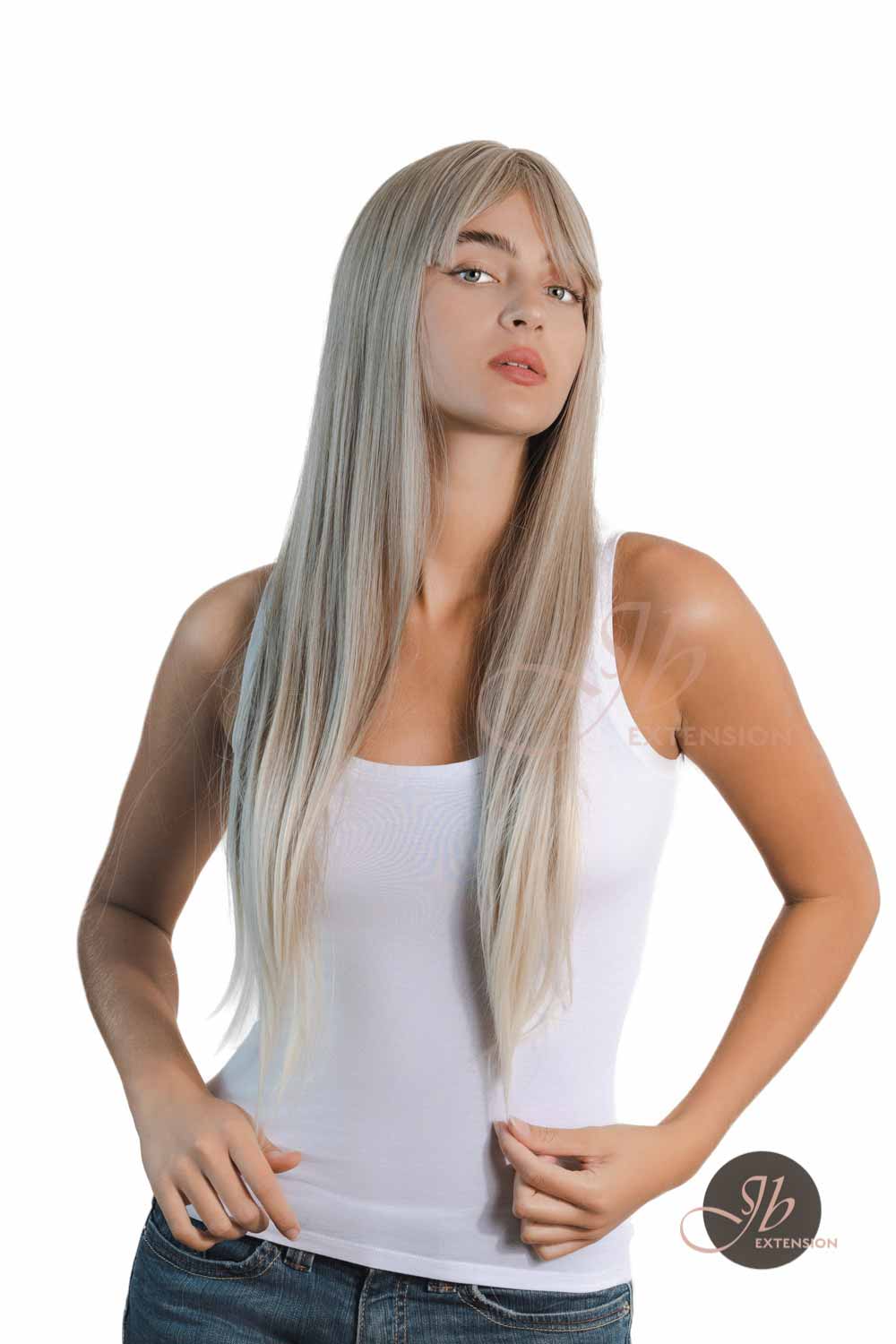 JBEXTENSION 28 Inches Long Straight Mix Blonde Wig With Bangs MANDY