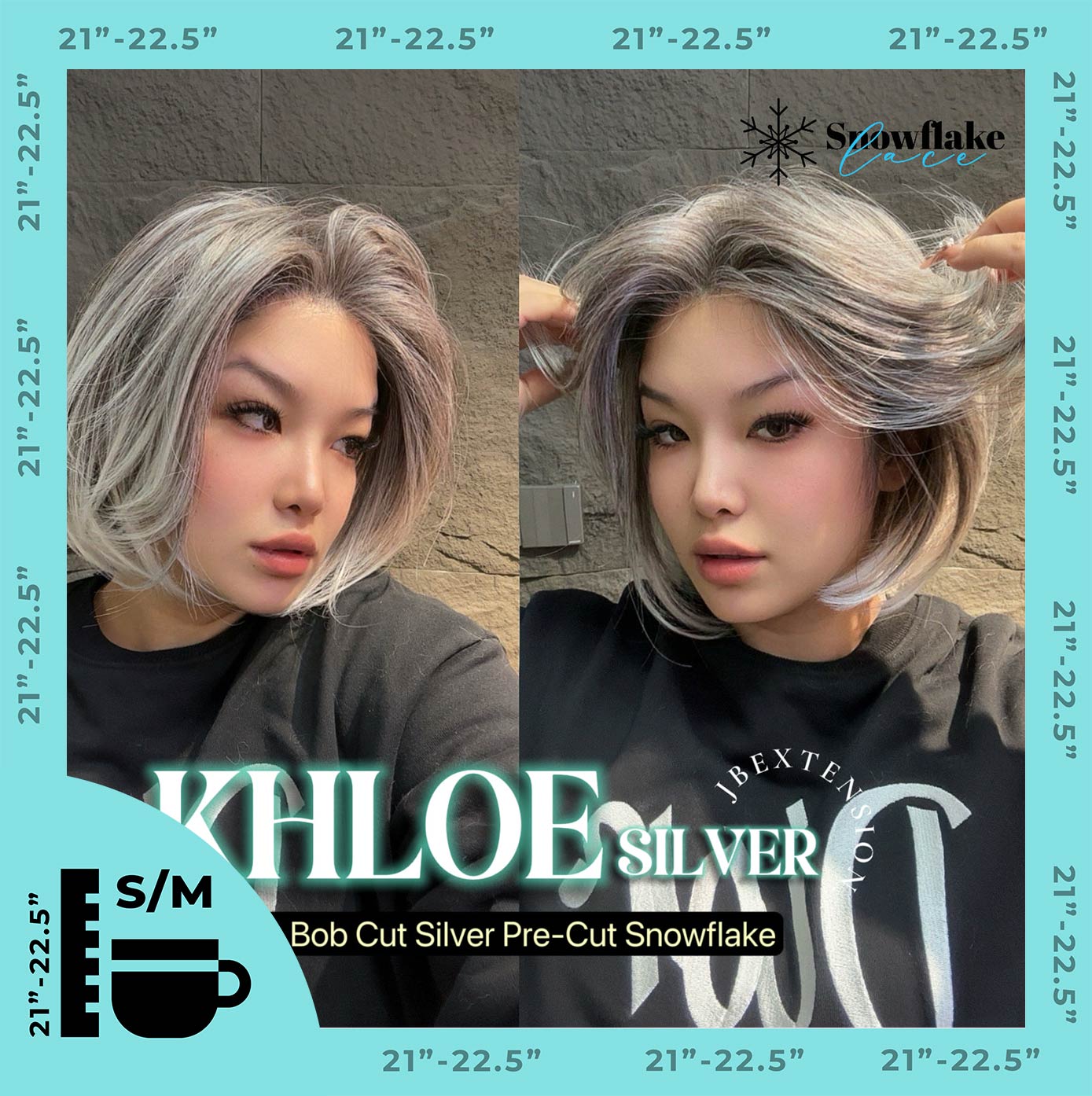 HOT OF SEASON -12 Inches Bob Cut Silver Pre-Cut Snowflake Lace Frontlace Glueless Wig KHLOE SILVER【PERMATEASE】【BENDY EAR TABS】