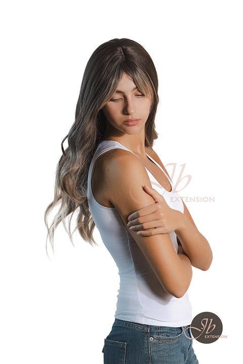 JBEXTENSION 25 Inches Balayage With Dark Root Curly Wig With Bangs DELLA