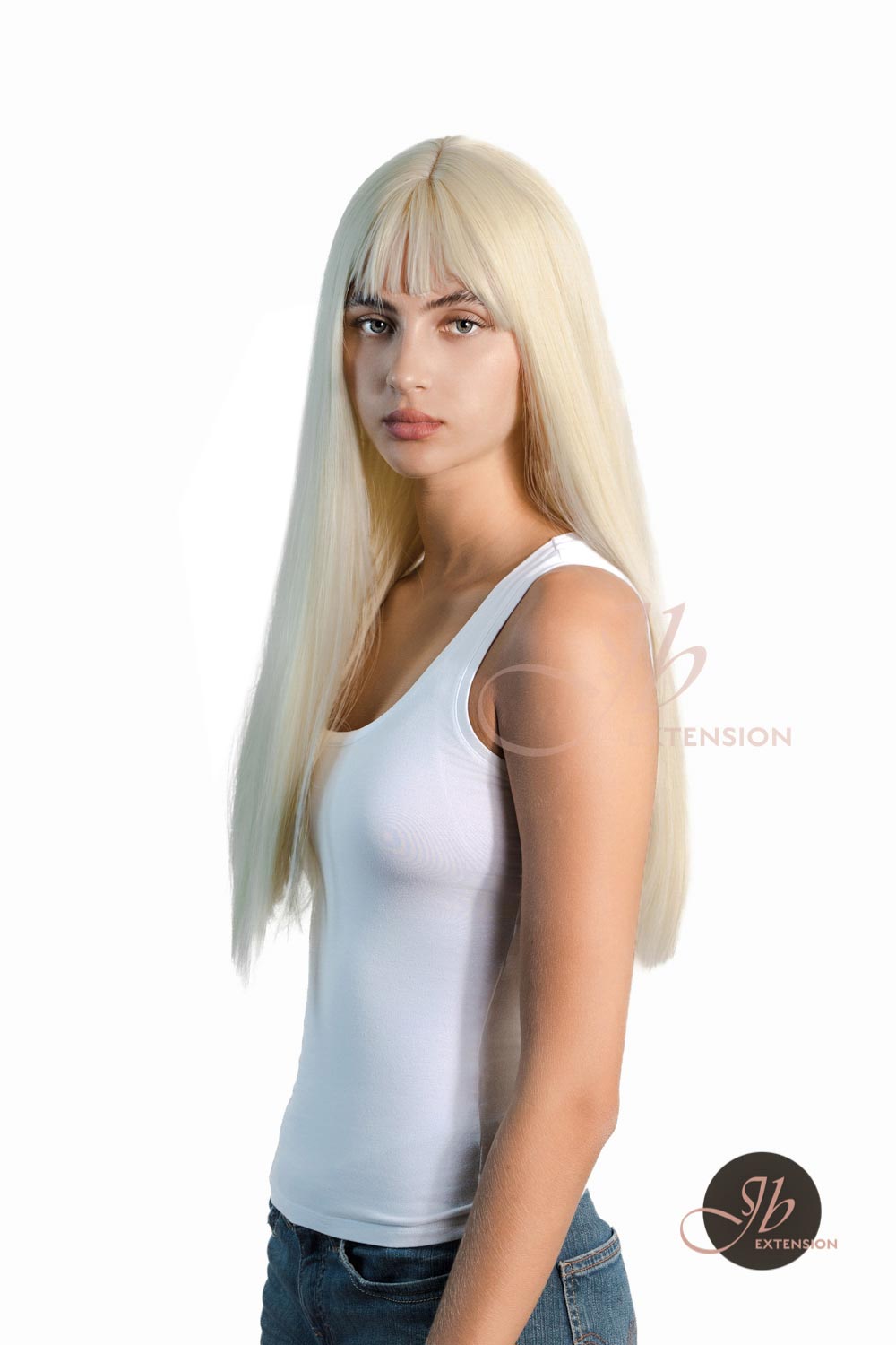 JBEXTENSION 22 Inches Light Blonde Straight Wig With Full Bangs JANETH