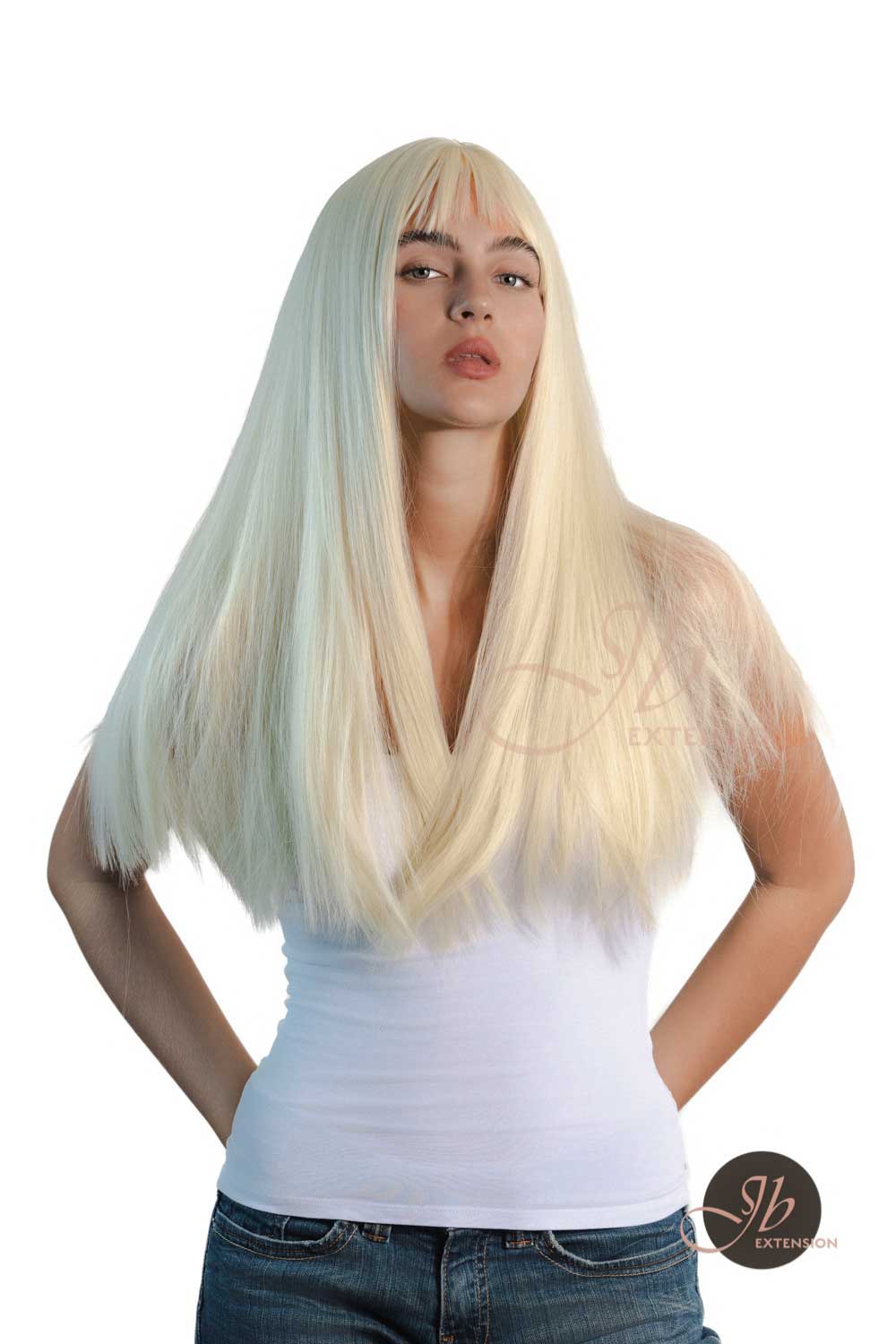 JBEXTENSION 22 Inches Light Blonde Straight Wig With Full Bangs JANETH
