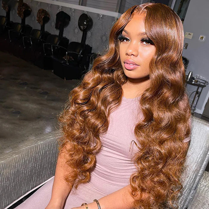 #30 Auburn Brown Hair Colored Human Hair Wigs Loose Wave 13x6 HD Lace Frontal Wigs