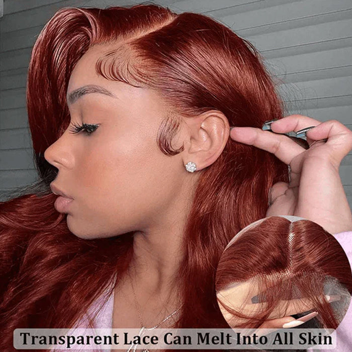 #33 Reddish Brown Color Body Wave 13x4/5x5 HD Lace Frontal Wigs Short Bob Red Brown Wig 220% Density