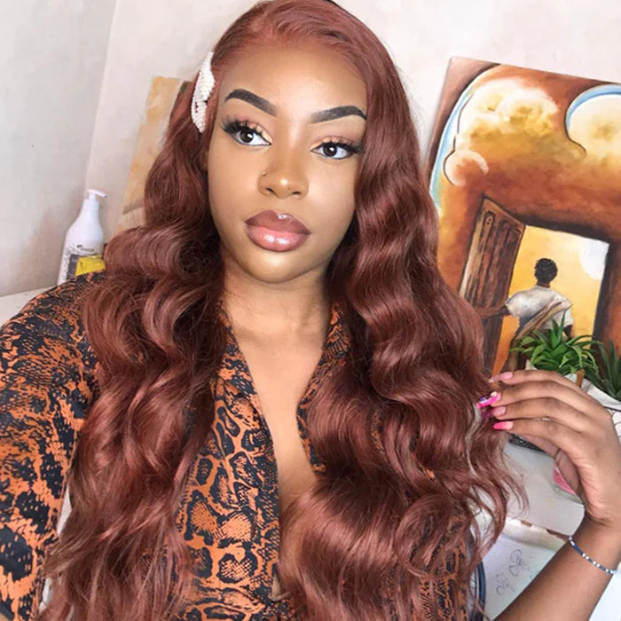 #33 Auburn Reddish Brown Color 4x4 HD Transparent Lace Closure Human Hair Wigs