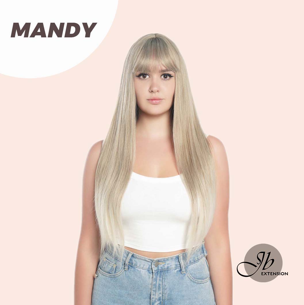 JBEXTENSION 28 Inches Long Straight Mix Blonde Wig With Bangs MANDY