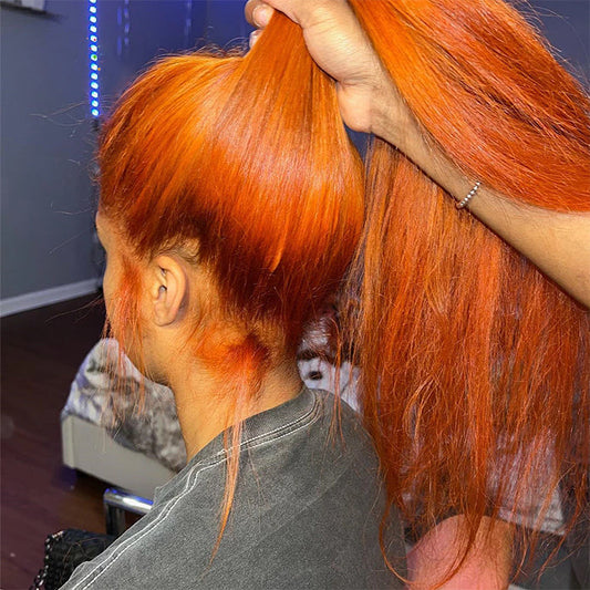 Ginger Orange Colored Invisible-Pull String 360 Lace Frontal Wigs Glueless HD Lace Human Hair Wigs
