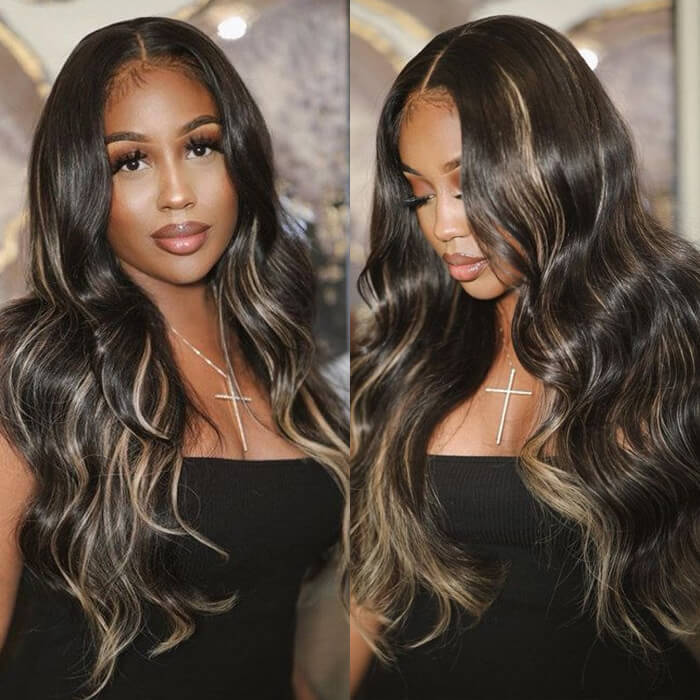M1B/27 Balayage Highlight 13x6 Glueless HD Lace Front Wig Body Wave Pre Plucked Colored Human Hair Wigs