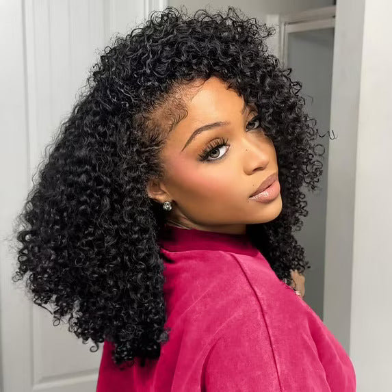 3 IN 1 Half Wig Kinky Curly Style Draw-strings Half Wig Invisible Hairline Flip Over Wig 220% Density