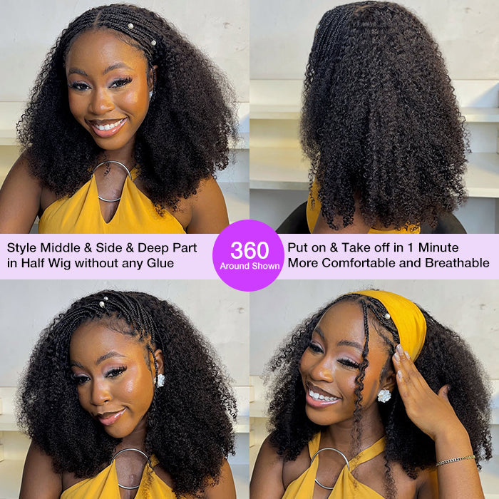 3 IN 1 Half Wig Kinky Curly Style Draw-strings Half Wig Invisible Hairline Flip Over Wig 220% Density