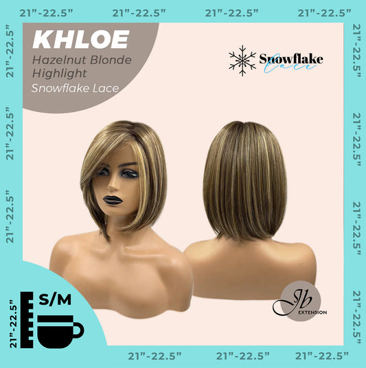 JBEXTENSION 12 Inches Bob Cut Hazelnut Blonde Highlight Pre-Cut Snowflake Lace Frontlace Glueless Wig KHLOE HAZELNUT【PERMATEASE】【BENDY EAR TABS】