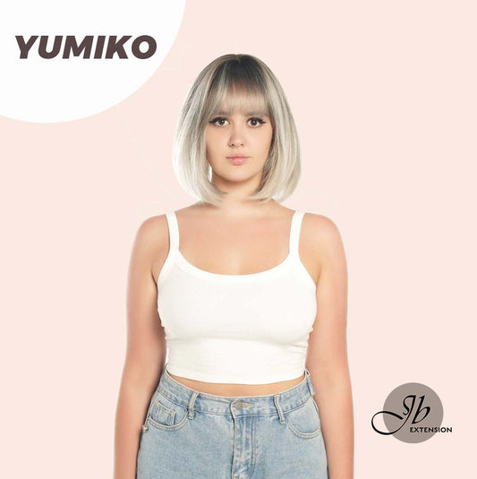 JBEXTENSION 12 Inches Bob Cut Grey Wig With Bangs YUMIKO