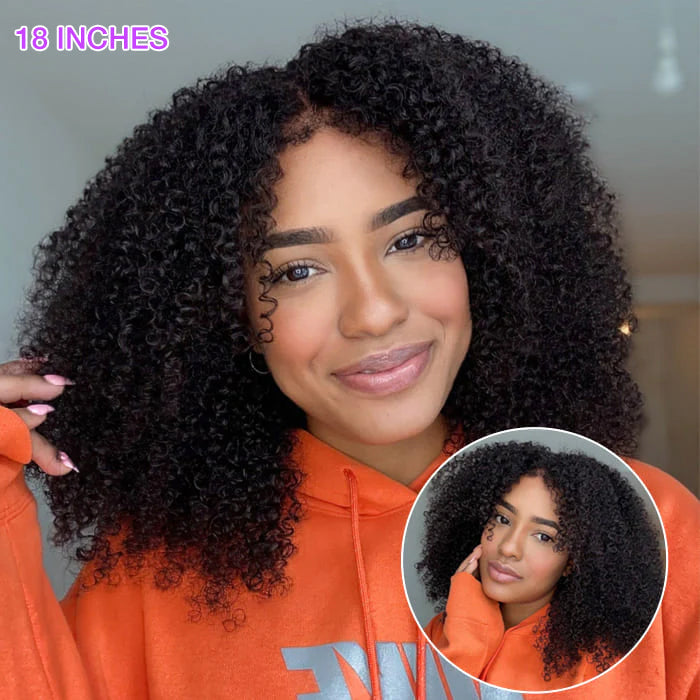 18" = $125 Glueless 4C Kinky Edge Afro Kinky Curly Human Hair Wig Pre Cut HD Lace Skin Melt Wigs Natural Hairline