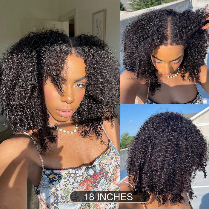 18" = $125 Glueless 4C Kinky Edge Afro Kinky Curly Human Hair Wig Pre Cut HD Lace Skin Melt Wigs Natural Hairline