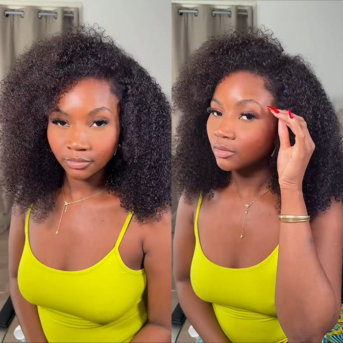18" = $125 Glueless 4C Kinky Edge Afro Kinky Curly Human Hair Wig Pre Cut HD Lace Skin Melt Wigs Natural Hairline