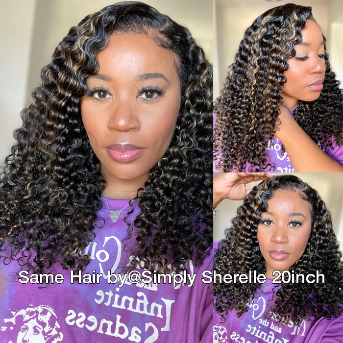 M1B/27 Blonde Highlight Curly Human Hair Wigs Glueless Pre Cut 8x5 HD Lace Closure Wig Put on Go