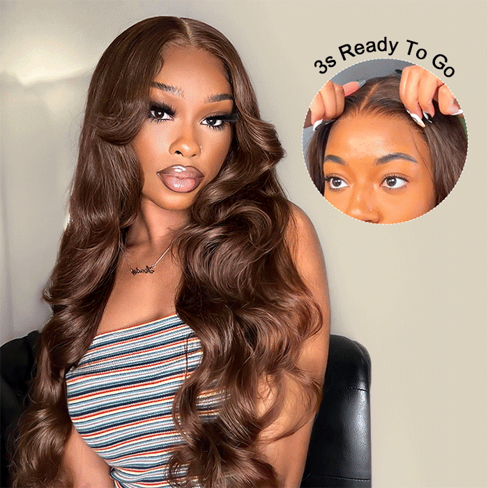 Body Wave #4 Chocolate Brown Glueless Wig 220% Density Pre-cut 8x5 HD Lace Wigs Ship In 24H