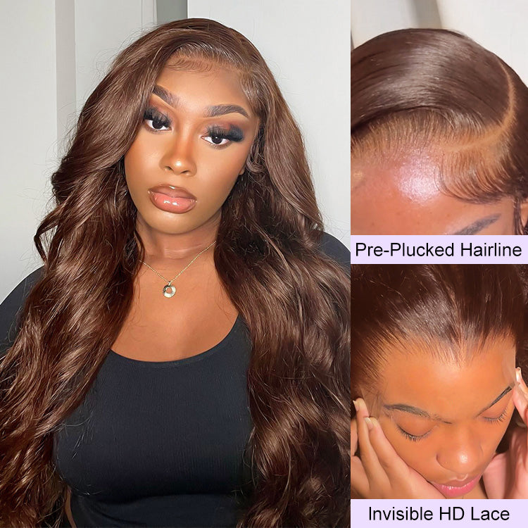 2 Wigs Set | #4 Brown Body Wave 13x4 HD Lace Frontal Wig & 8x5 HD Lace Bleached Knots Glueless Wig