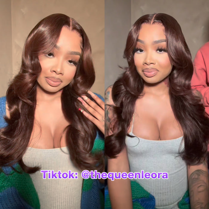 #4 Chocolate Brown 13x4 HD Lace Front Wigs Human Hair Wigs For Women Pre Plucked