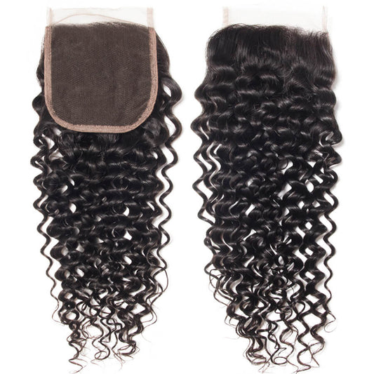 4x4 HD Transparent Lace Closure Curly Human Hair Closure Natural Black Hair Top Swiss Lace