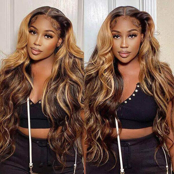 4/27 Honey Blonde Highlight 5x5 HD Transparent Lace Closure Human Hair Wigs