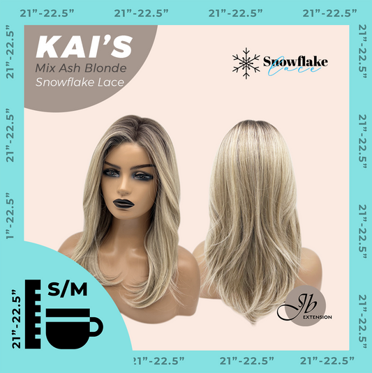 [PRE-ORDER] JBEXTENSION 18 Inches Mix Ash Blonde Pre-Cut Snowflake Lace Frontlace Glueless Wig KAI'S MIX ASH BLONDE【PERMATEASE】【BENDY EAR TABS】