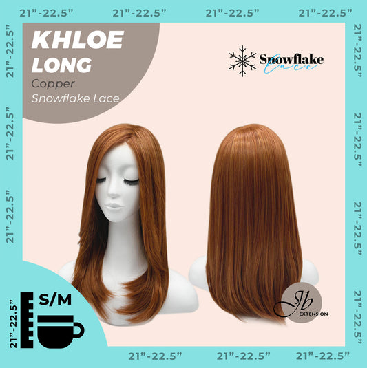 JBEXTENSION 18 Inches Copper Pre-Cut Snowflake Lace Frontlace Glueless Wig KHLOE LONG COPPER【PERMATEASE】【BENDY EAR TABS】