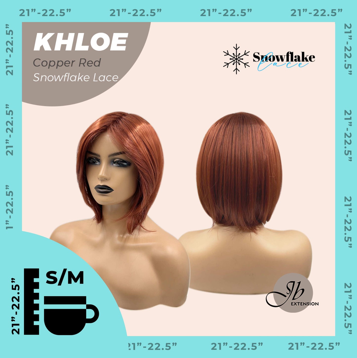 JBEXTENSION 12 Inches Bob Cut Copper Red Pre-Cut Snowflake Lace Frontlace Glueless Wig KHLOE COPPER RED【PERMATEASE】【BENDY EAR TABS】